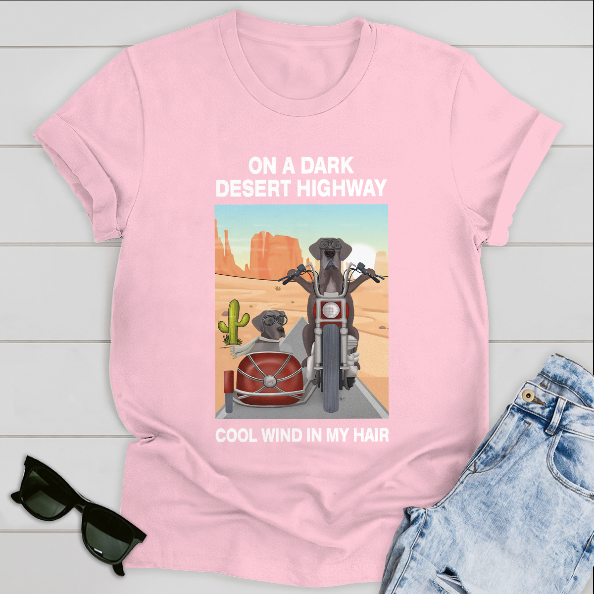 Dog T-shirt On A Dark Desert Highway Cool Wind In My Hair