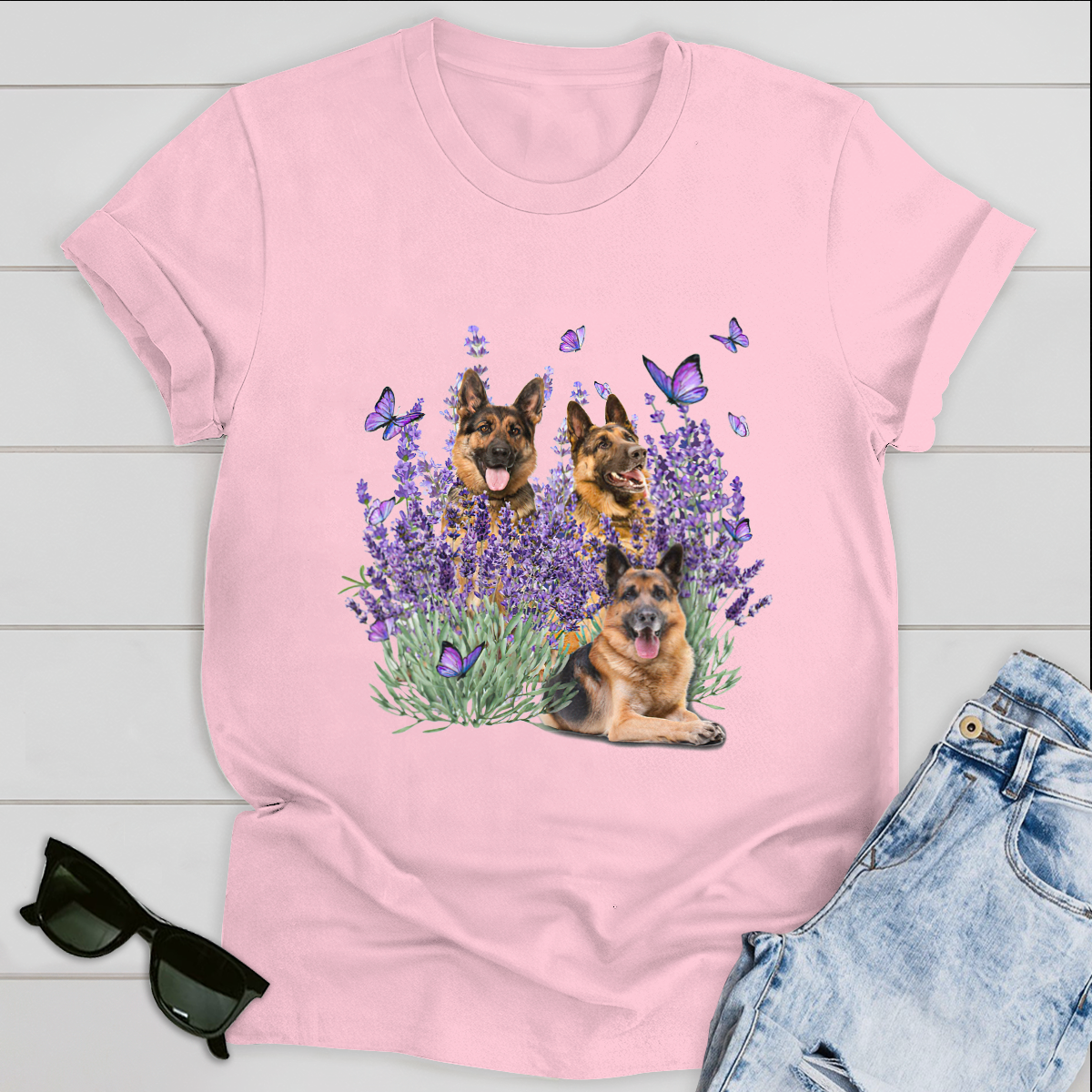 Dog T-shirt German Shepherd And Flowers