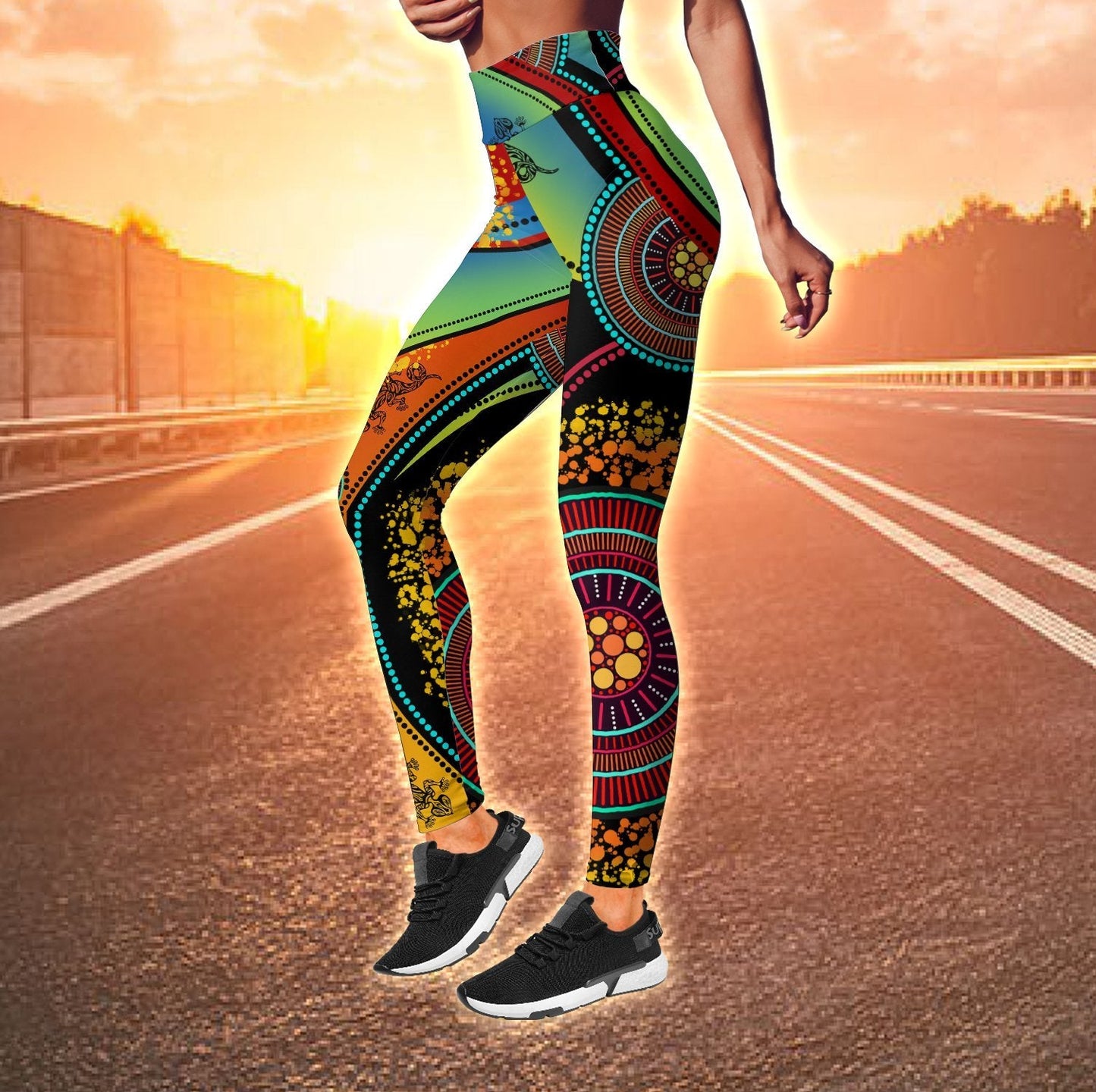 Aboriginal Australia Indigenous Lizard Painting Art Combo (Legging+Tank)