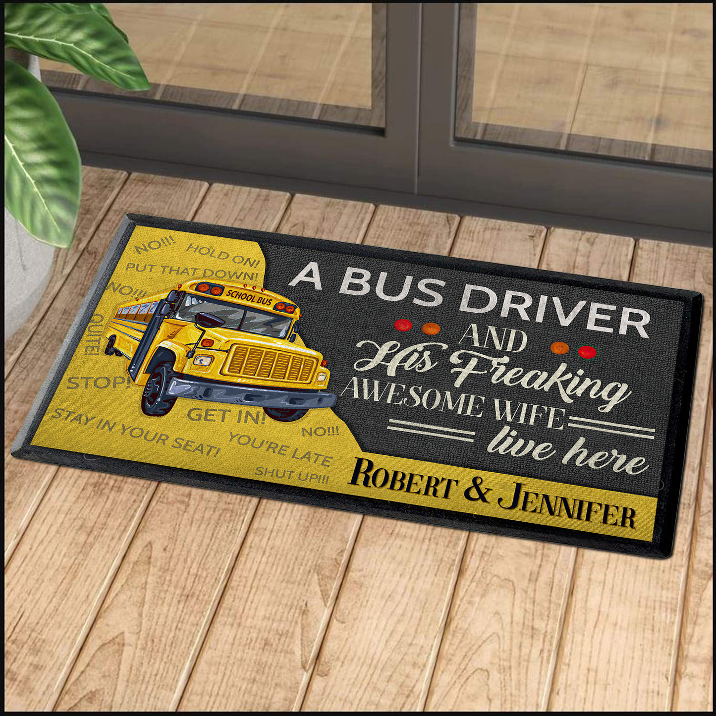 A Bus Driver And His Wife Live Here Personalized Doormat Welcome Mat, Best Gift For Home Decoration
