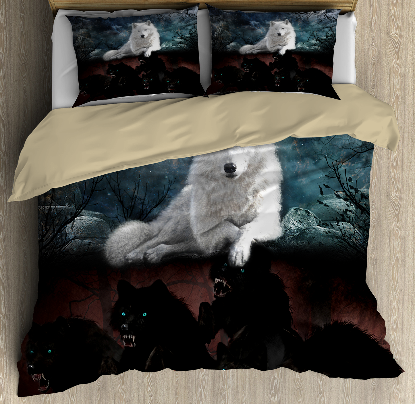 Awesome Night Black And White Wolves Bedding Set MEI