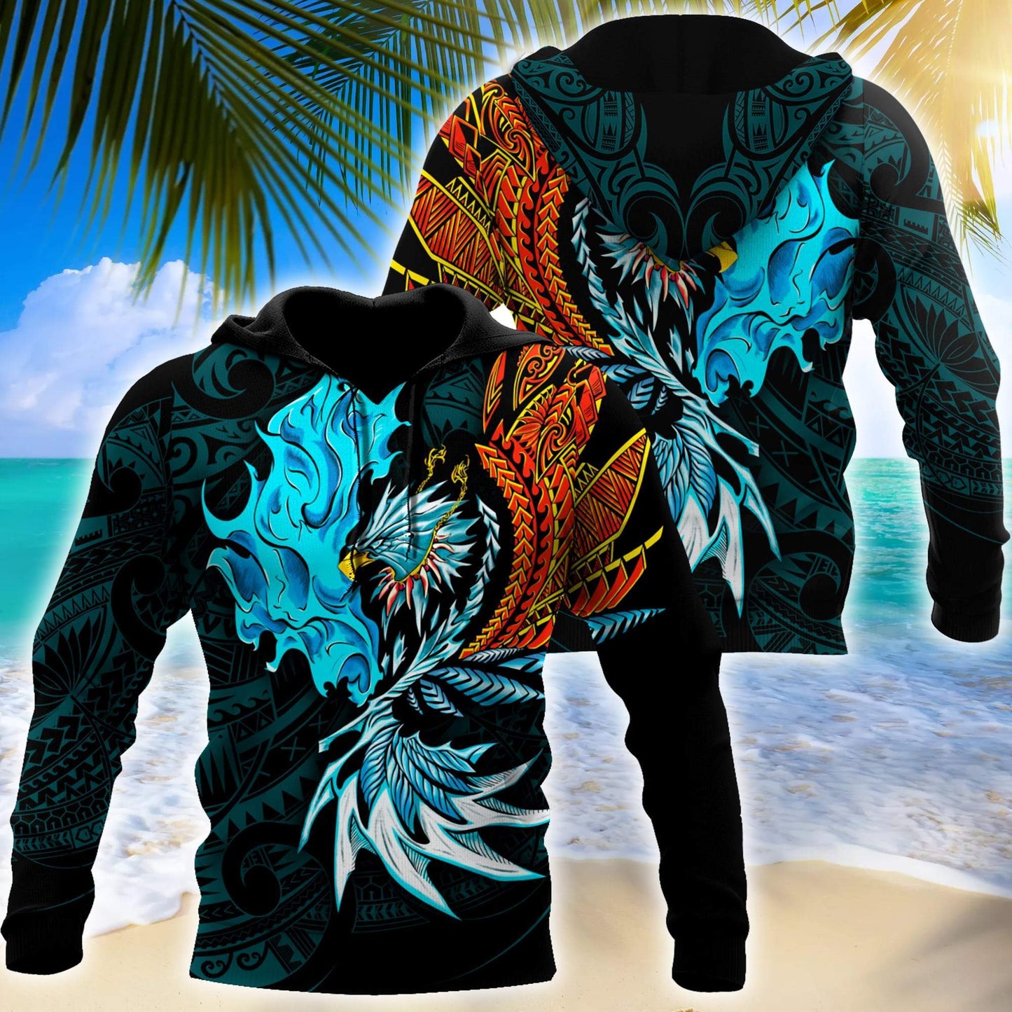 Amazing Eagle Warrior Polynesian 3D Tattoo Unisex Deluxe Hoodie ML