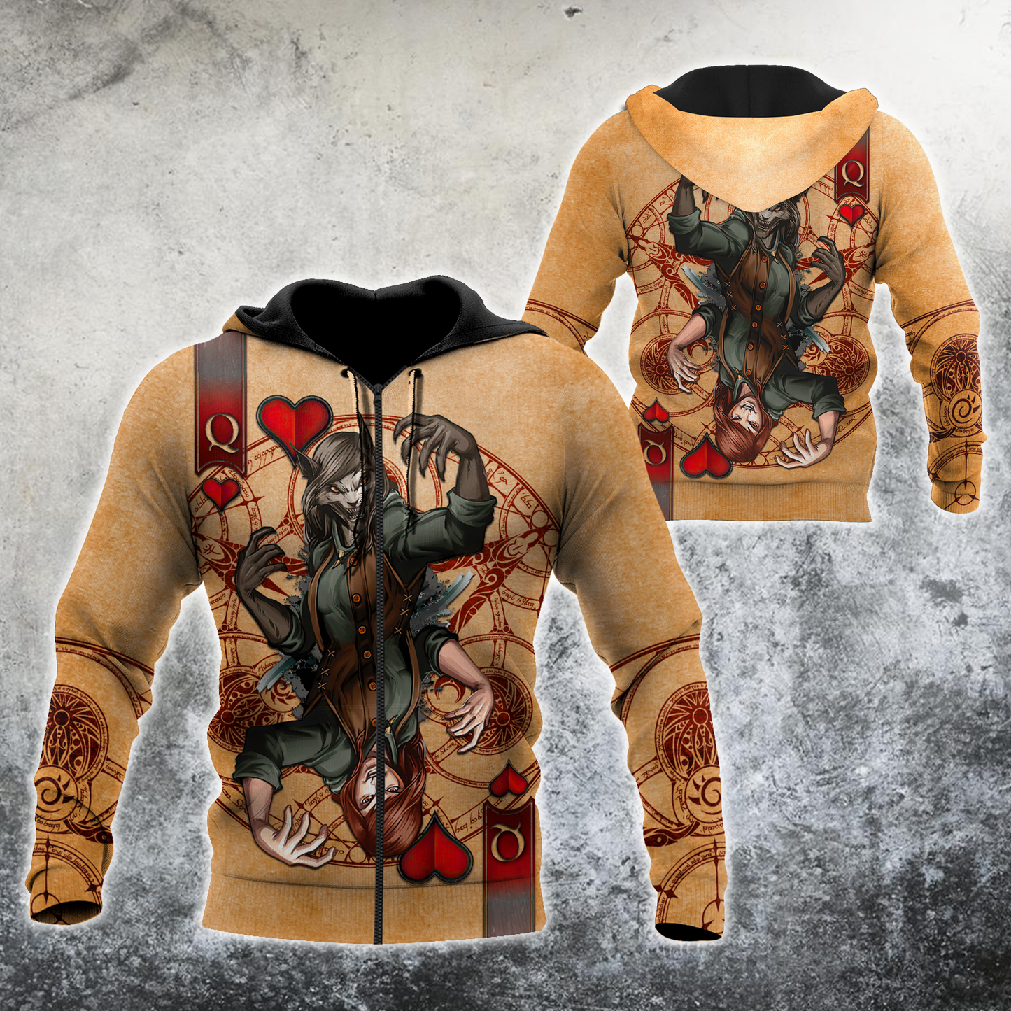 Wolf Poker All Over Printed Unisex Deluxe Hoodie ML