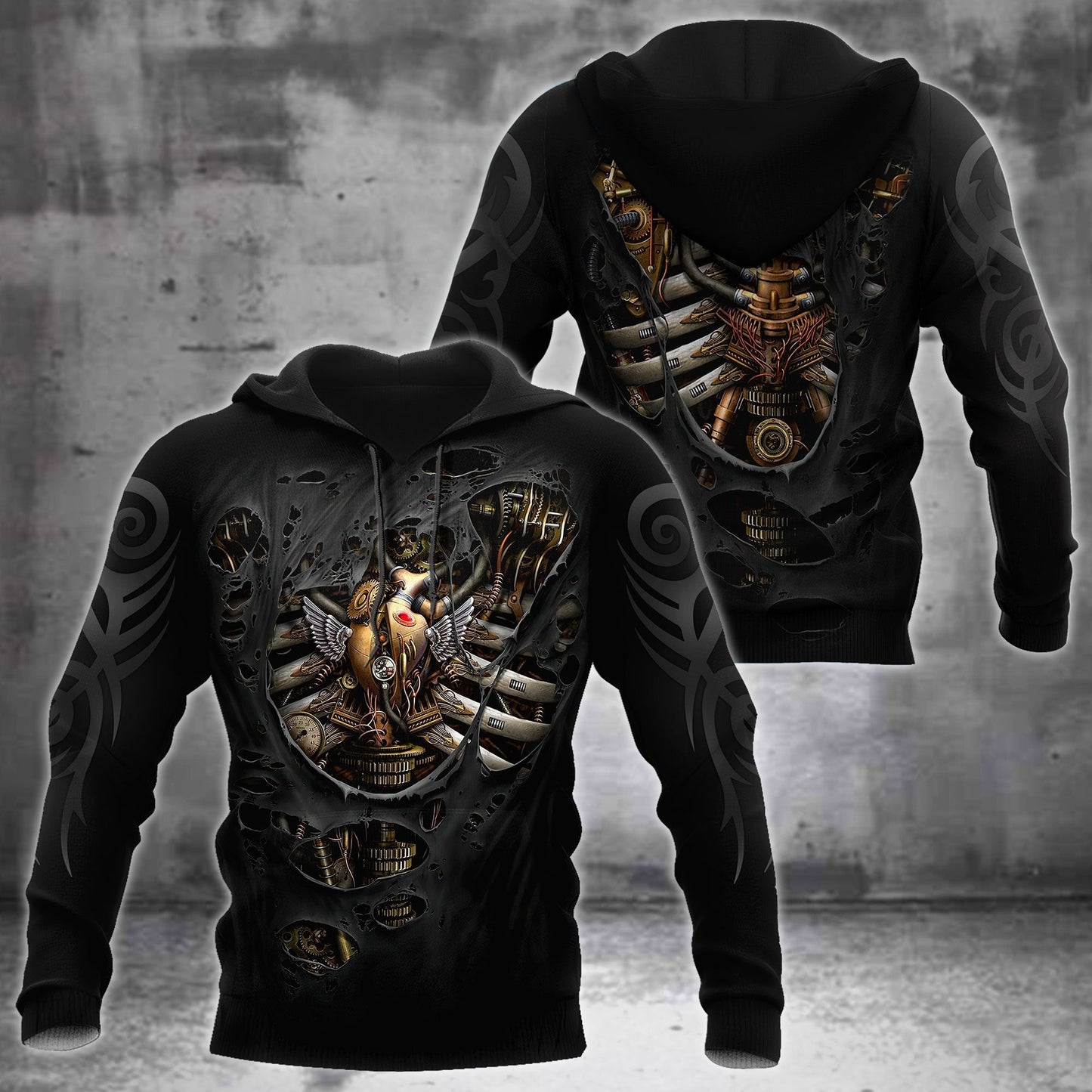 Steampunk Mechanic Skull All Over Printed Hoodie For Men and Women TN