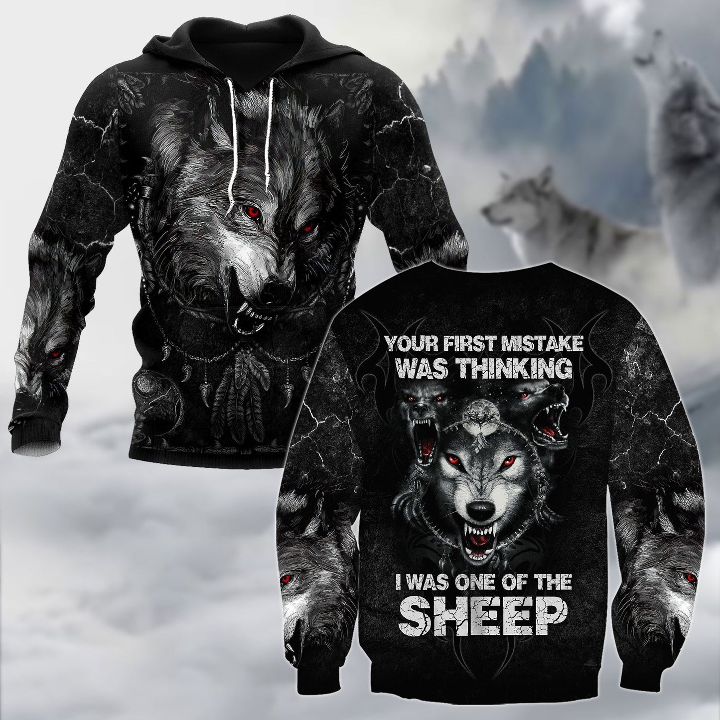 Wolf I Am Not A Sheep Over Printed Unisex Hoodie ML