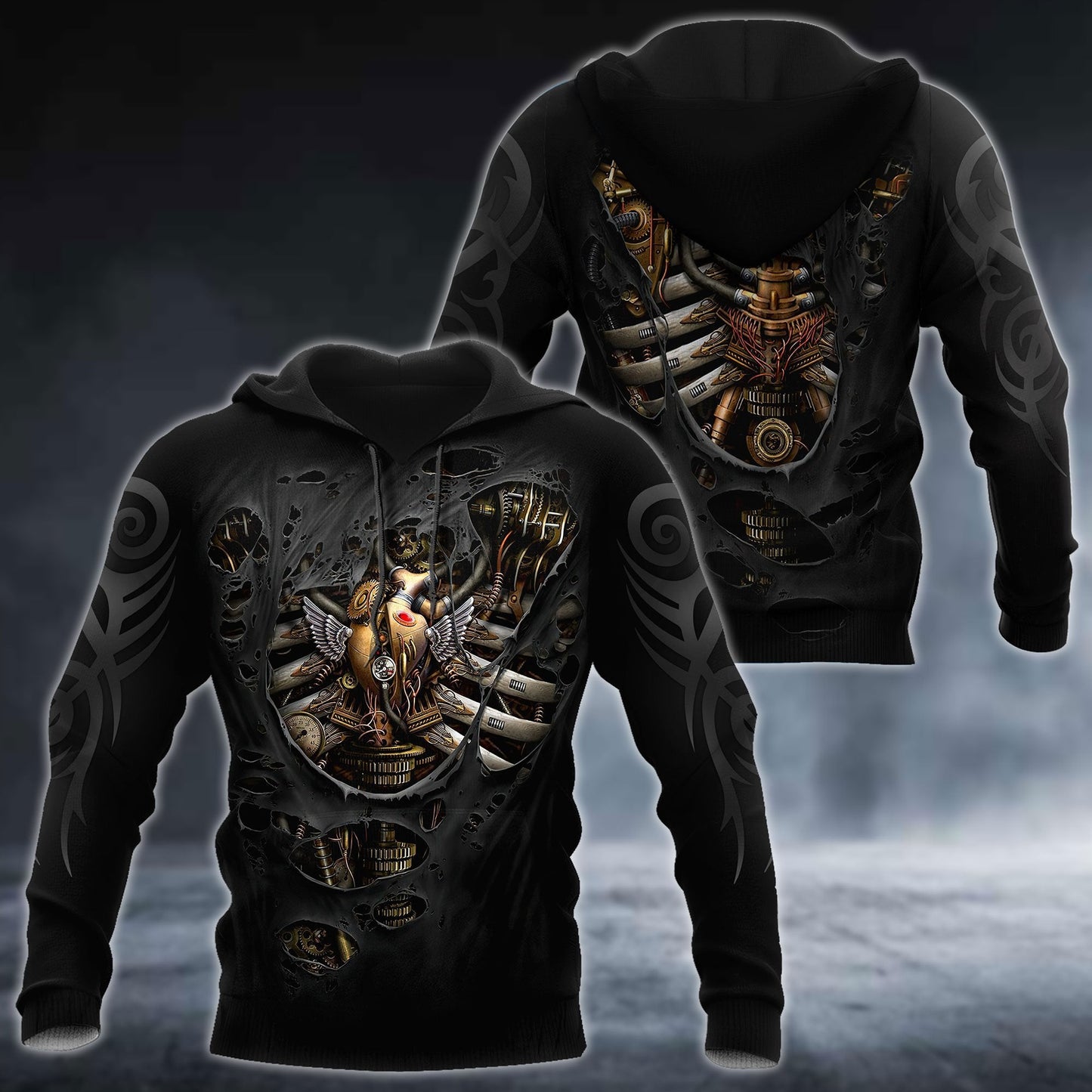 Steampunk Mechanic Skull All Over Printed Hoodie For Men and Women TN