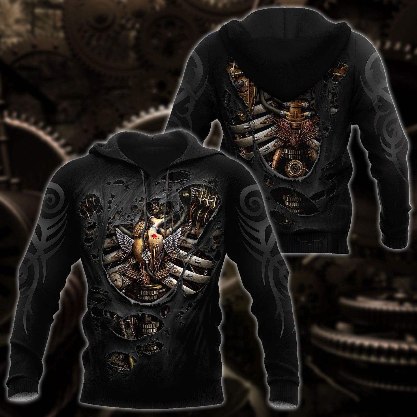 Steampunk Mechanic Skull All Over Printed Hoodie For Men and Women TN