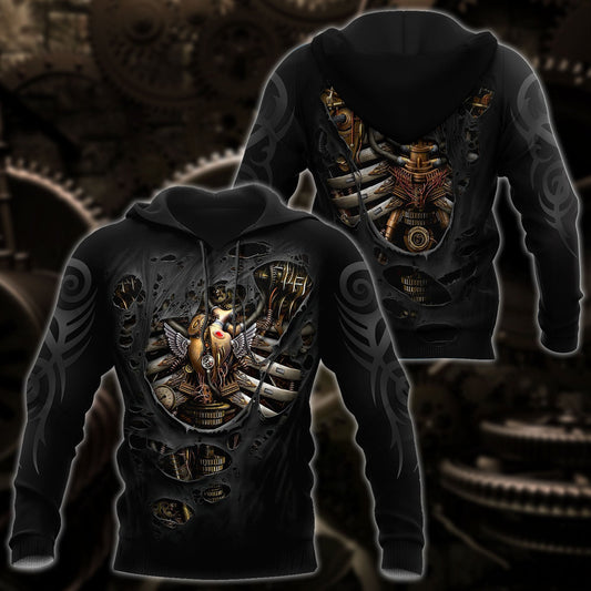 Steampunk Mechanic Skull All Over Printed Hoodie For Men and Women TN