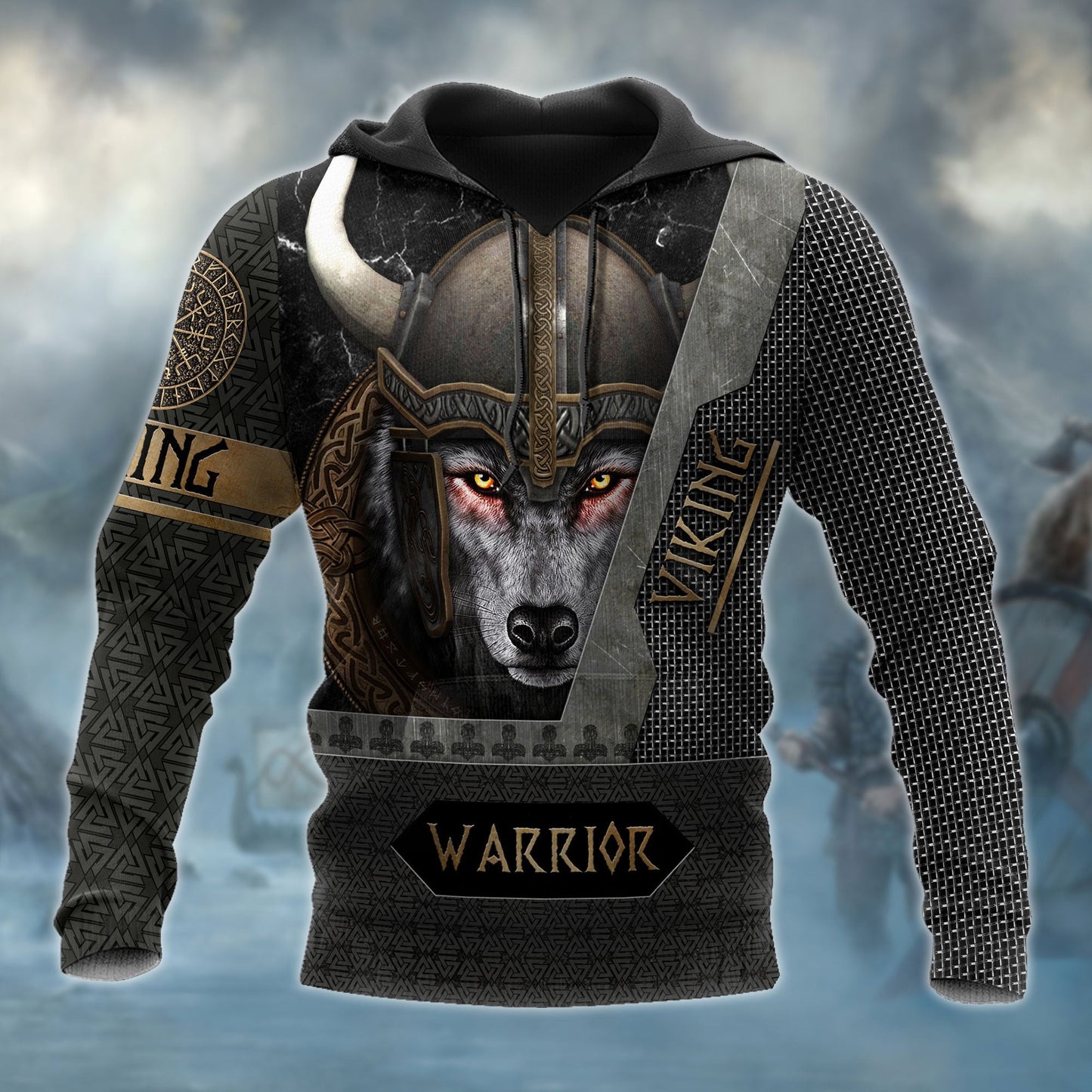 3D Viking Wolf Warrior Over Printed Hoodie for Men and Women