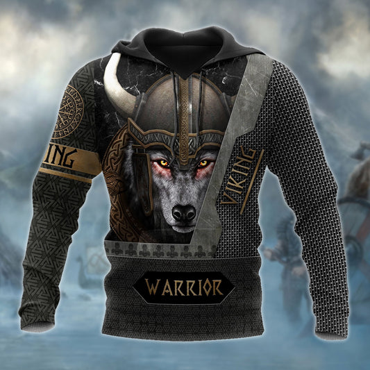 3D Viking Wolf Warrior Over Printed Hoodie for Men and Women
