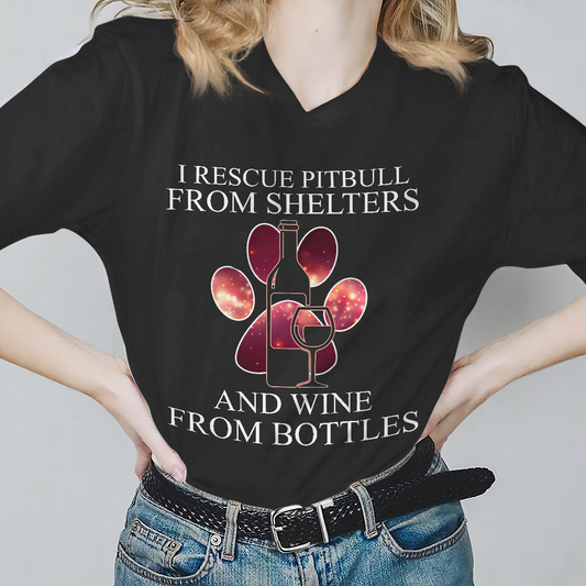 Dog T-shirt I Rescue Pitbull And Wine