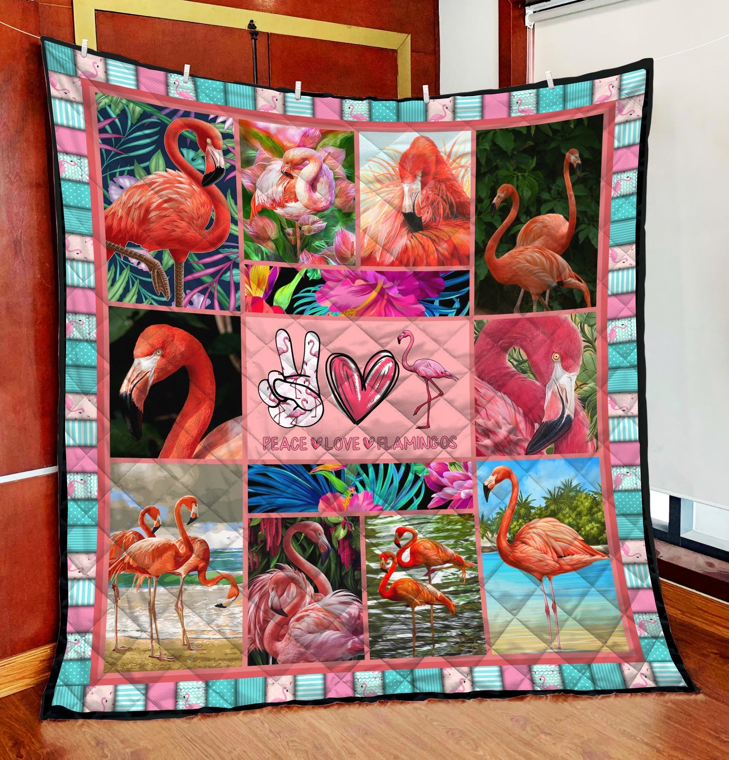 Beautiful Peace Love Flamingos Quilt DD09042005-MEI