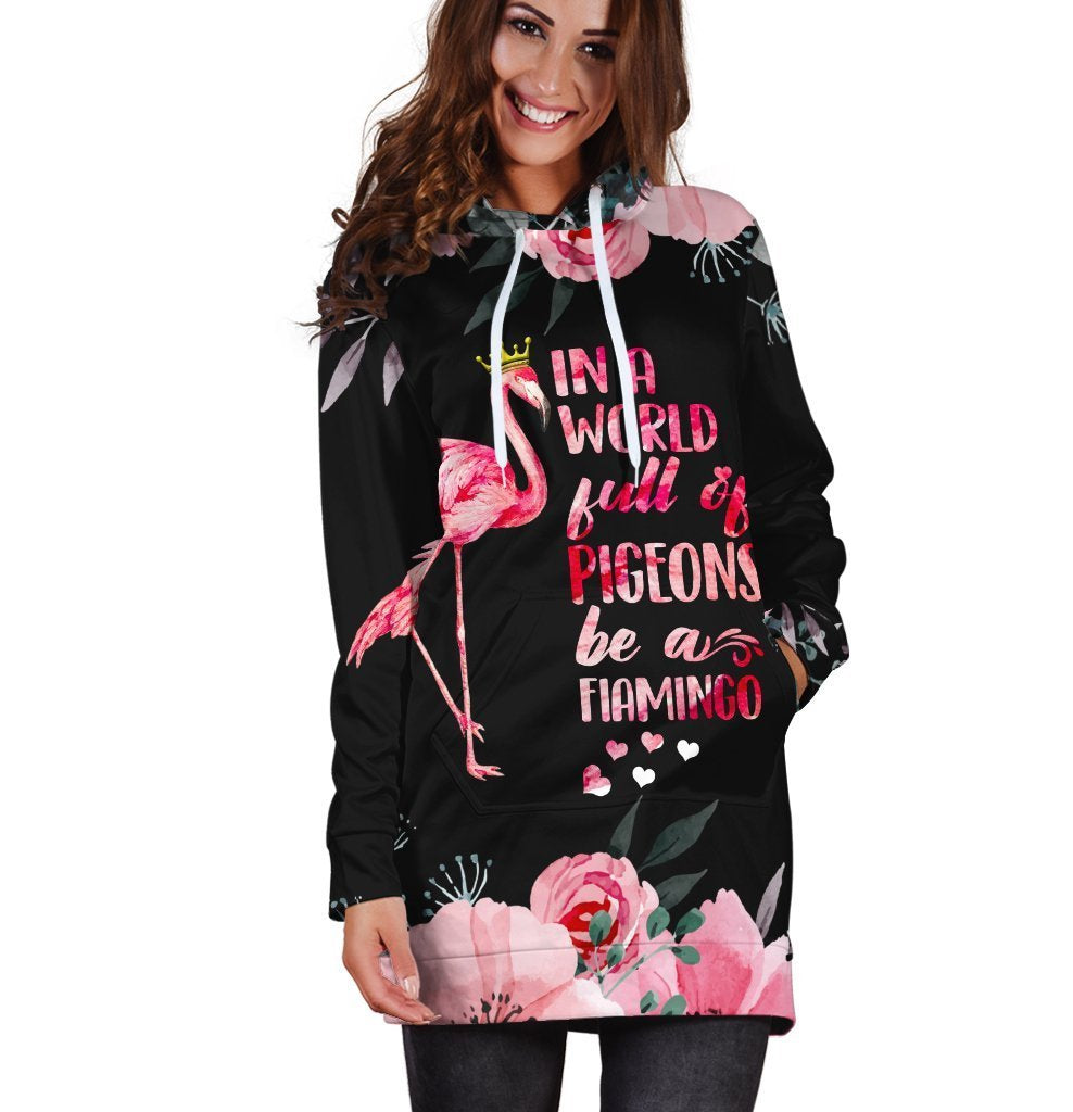 3D All Over Be A Flamingo In A Flock Of Pigeons Hoodie Dress NTN08222002-MEI