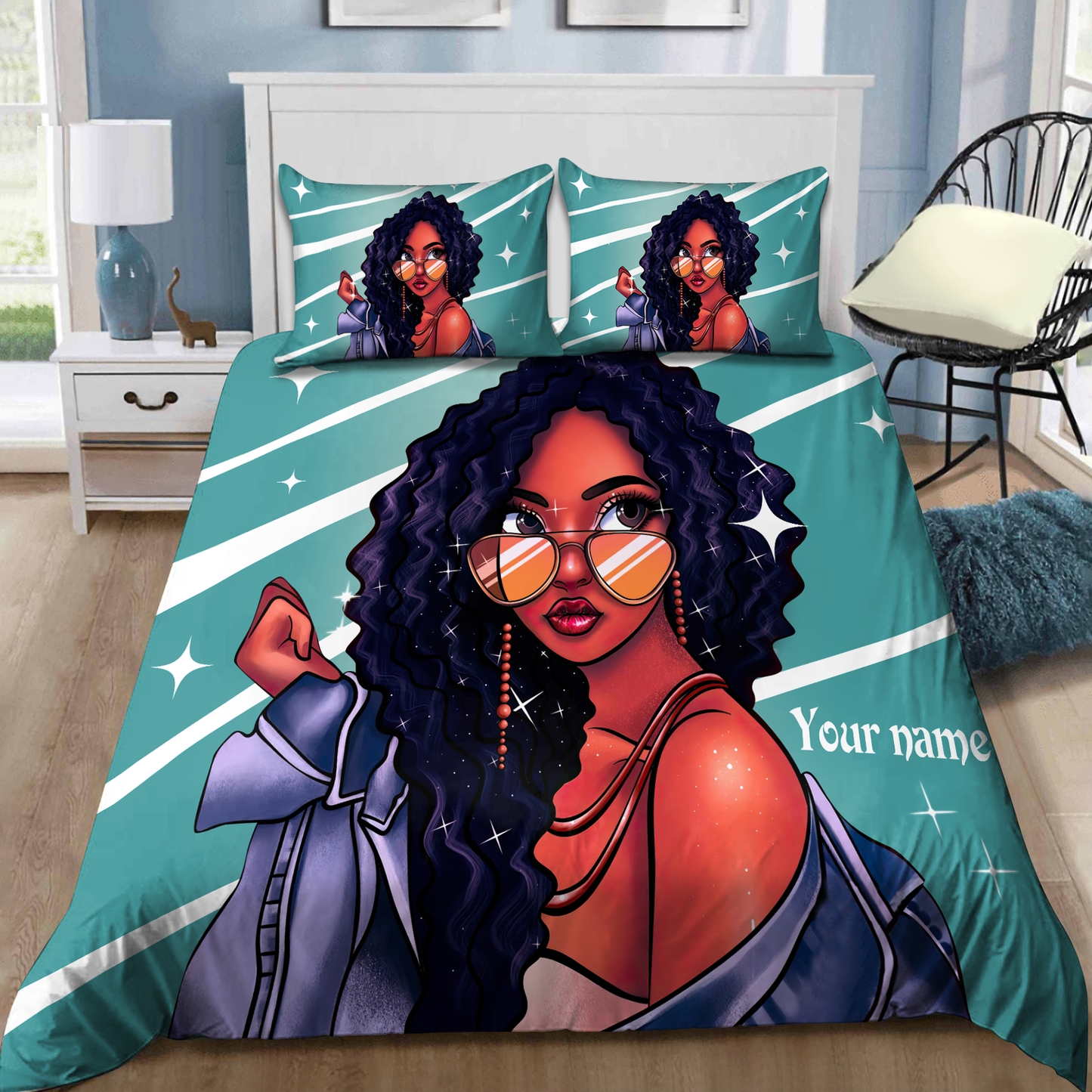Beautiful Black Girl  Custom Name Duvet Cover Set Bedding Set
