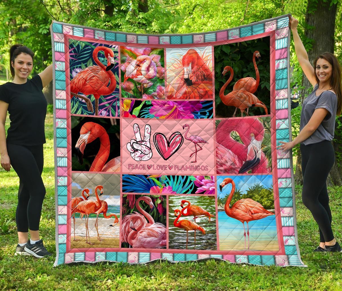Beautiful Peace Love Flamingos Quilt DD09042005-MEI