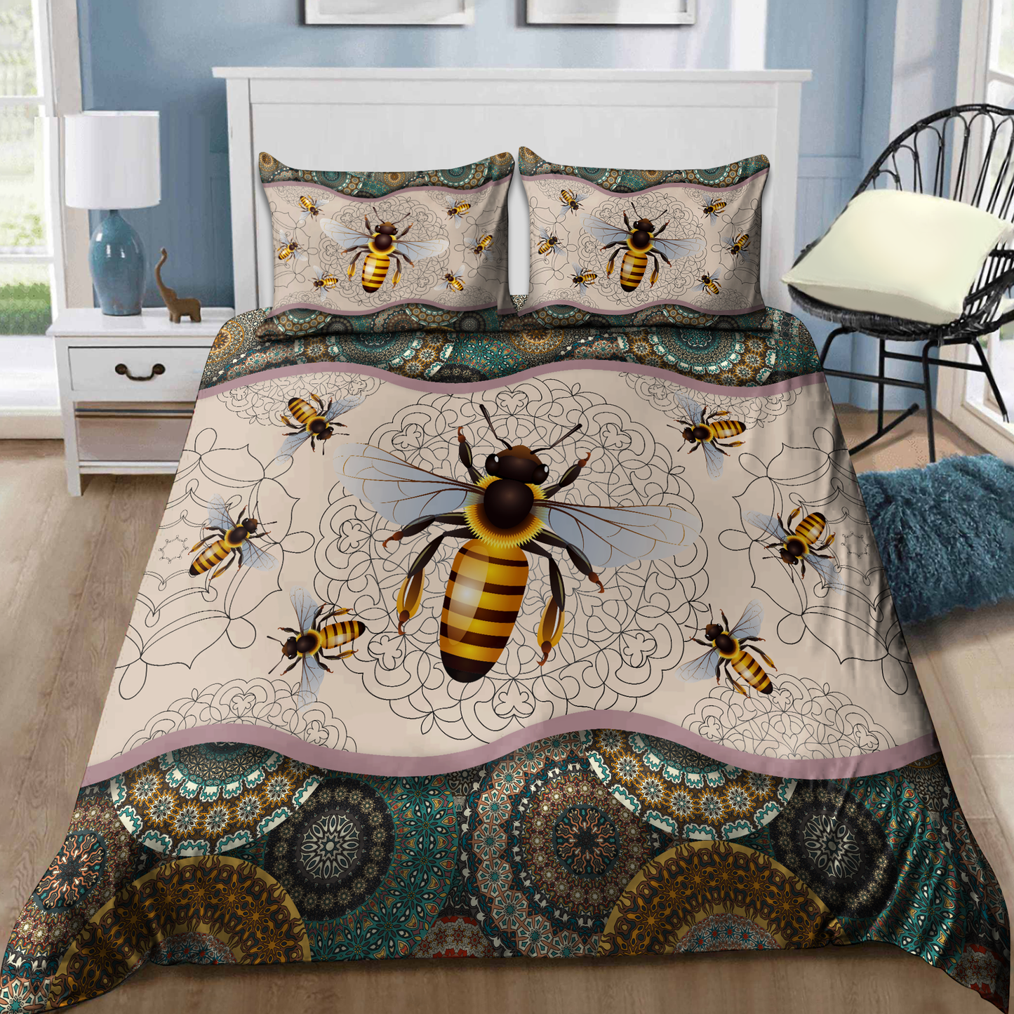 Bee Mandala All Over Printed  Bedding Set MEI