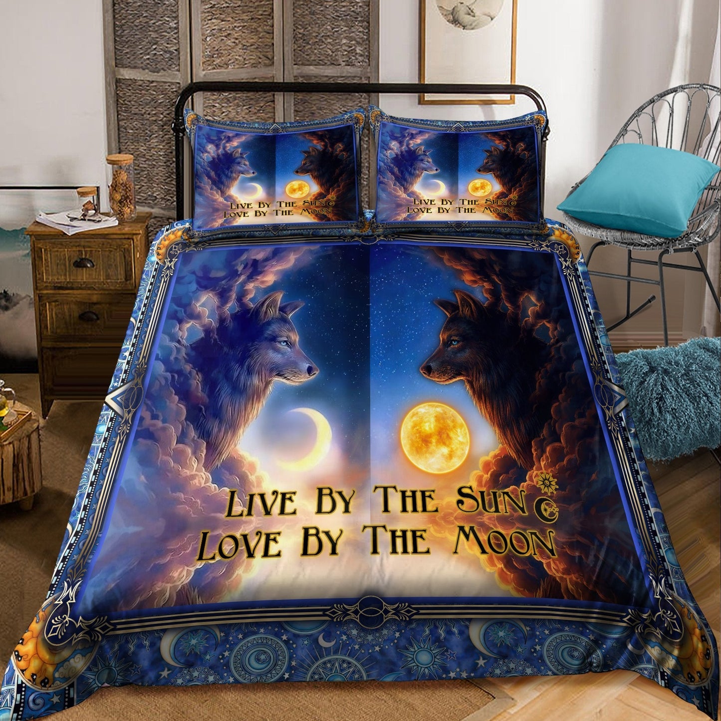 Awesome Sun And Moon Wolves Bedding Set MEI