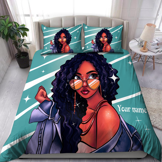 Beautiful Black Girl  Custom Name Duvet Cover Set Bedding Set