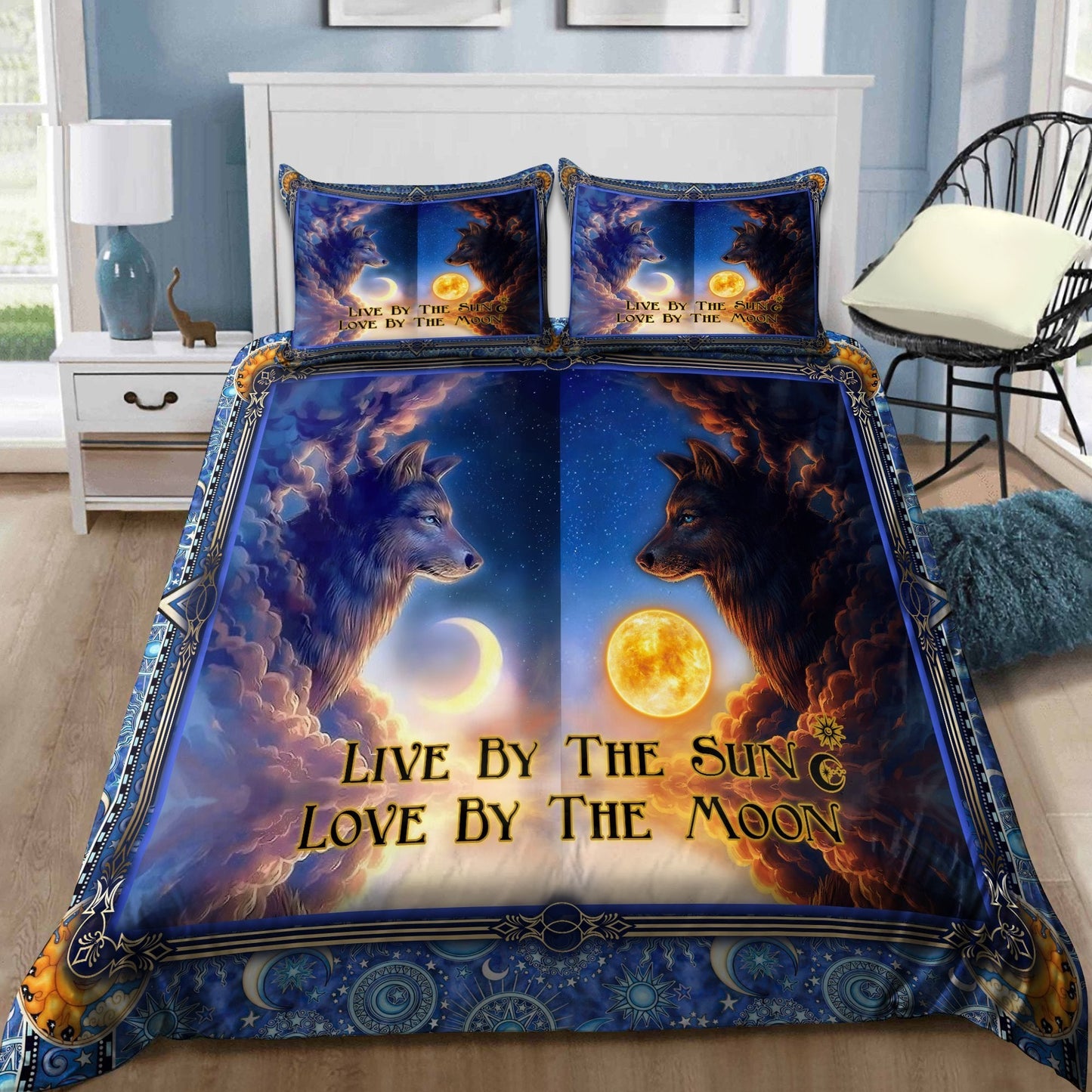 Awesome Sun And Moon Wolves Bedding Set MEI