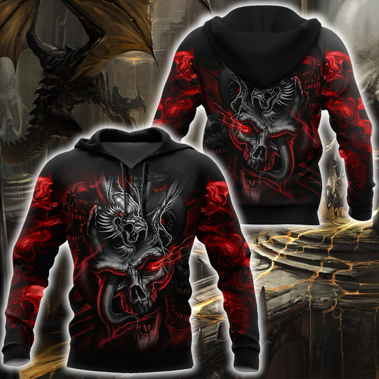 Amazing Red Dragon Skull Hoodie For Men And Women MEI