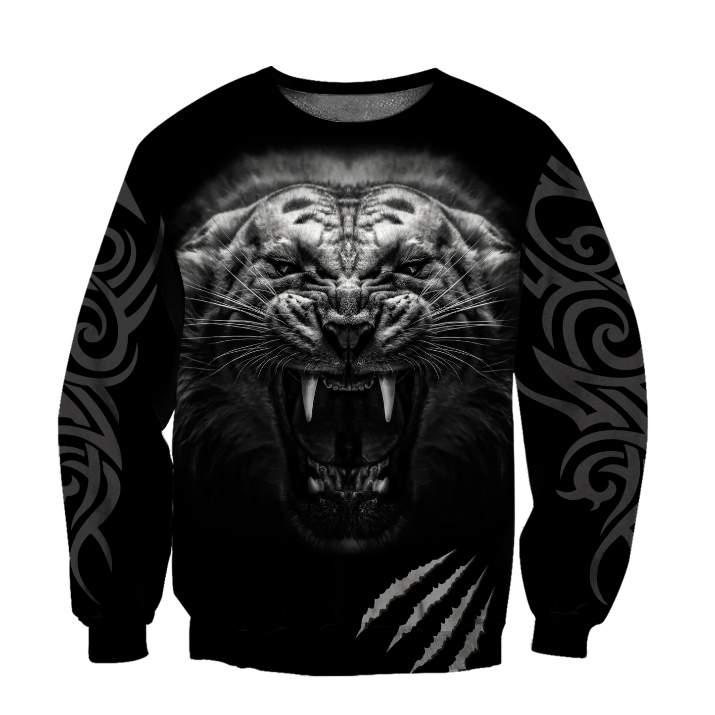 3D Tattoo White Tiger Over Printed Hoodie