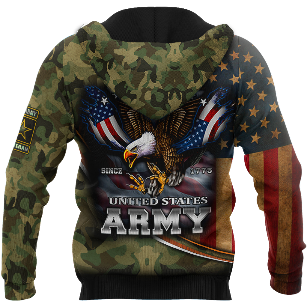 US Army Hoodie Since 1775 Eagle With American Flag Wings Proud Military
