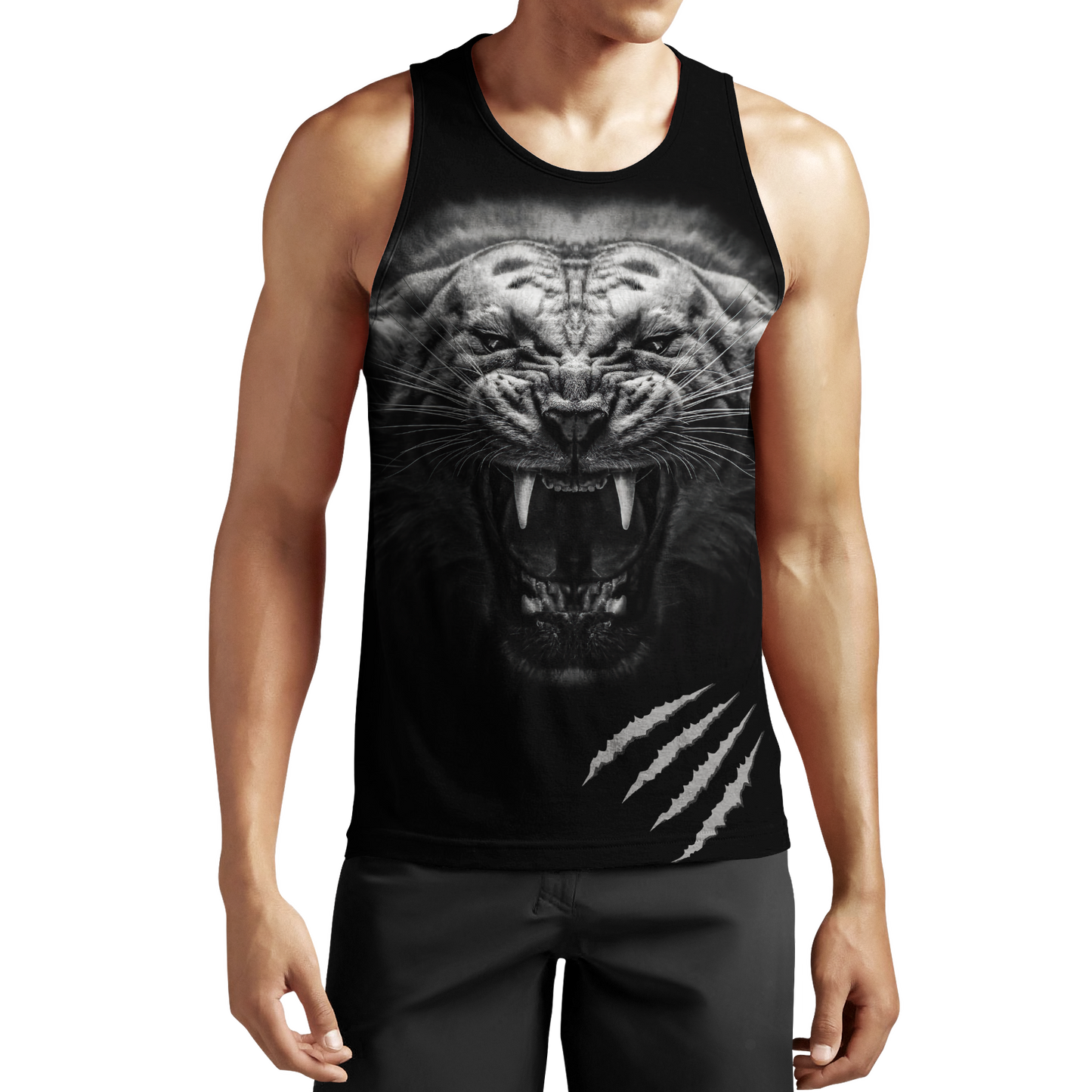 3D Tattoo White Tiger Over Printed Hoodie