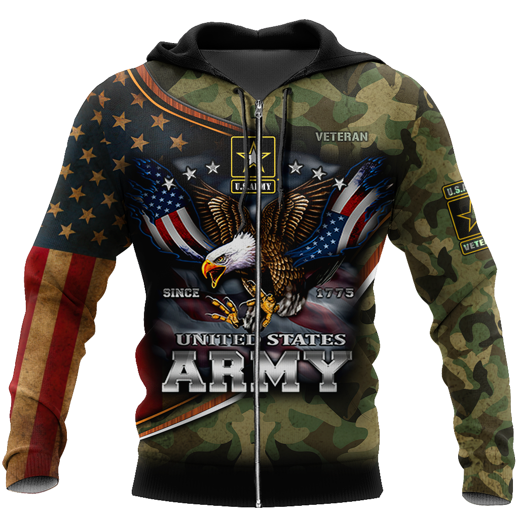 US Army Hoodie Since 1775 Eagle With American Flag Wings Proud Military