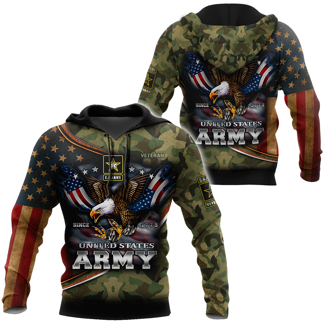 US Army Hoodie Since 1775 Eagle With American Flag Wings Proud Military