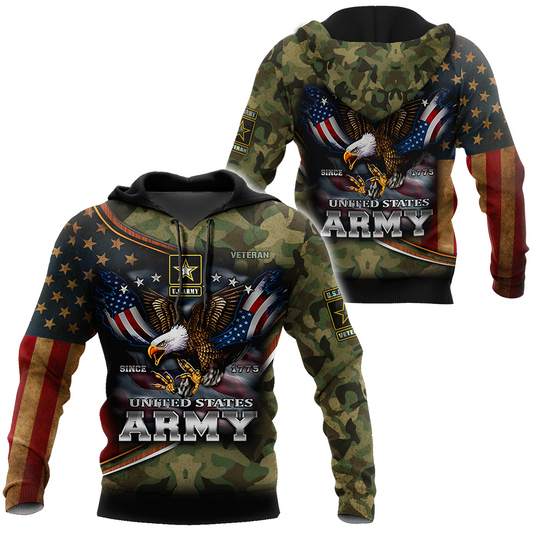US Army Hoodie Since 1775 Eagle With American Flag Wings Proud Military