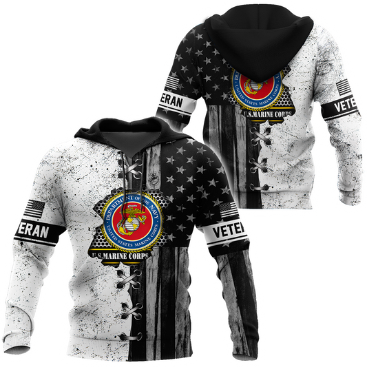 Veteran US Marine Corps in my heart 3D shirts for men and women BW Proud Military