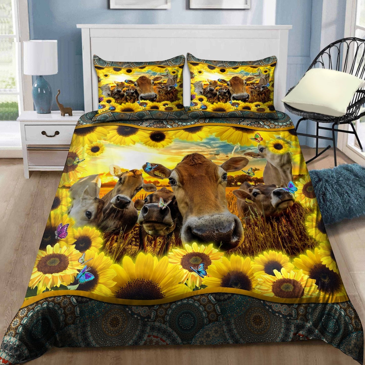 Beautiful Mandala Heifers And Sunflowers Bedding Set DD09142004-MEI