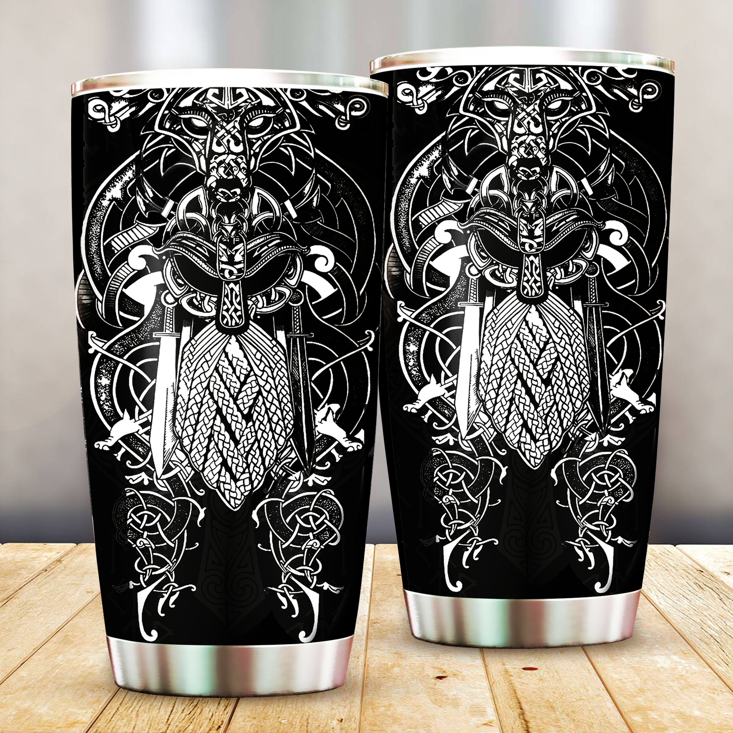 Vikings - Odin Tatoo Style Stainless Steel Tumbler Cup