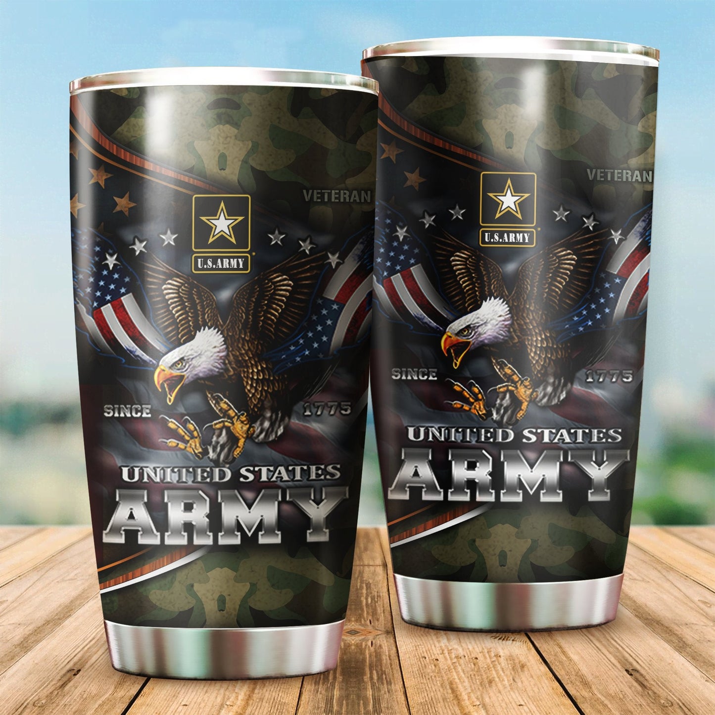 US Army Since 1775 Eagle With American Flag Wings stainless steel tumbler Proud Military
