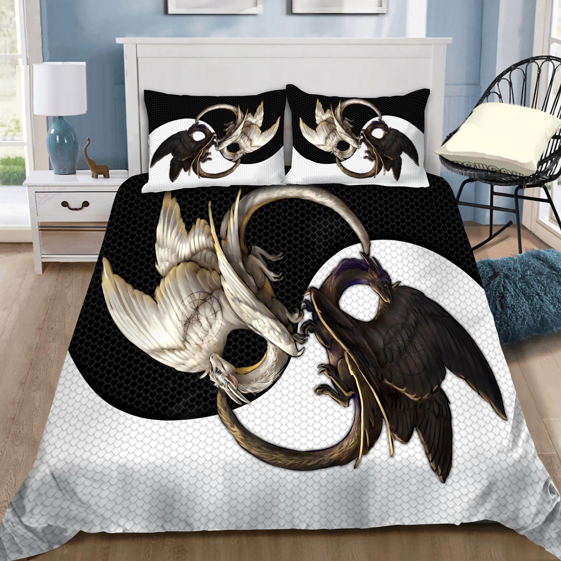 Black & White Dragon Bedding Set HAC290601-Bedding Set-NM-Twin-Vibe Cosy™