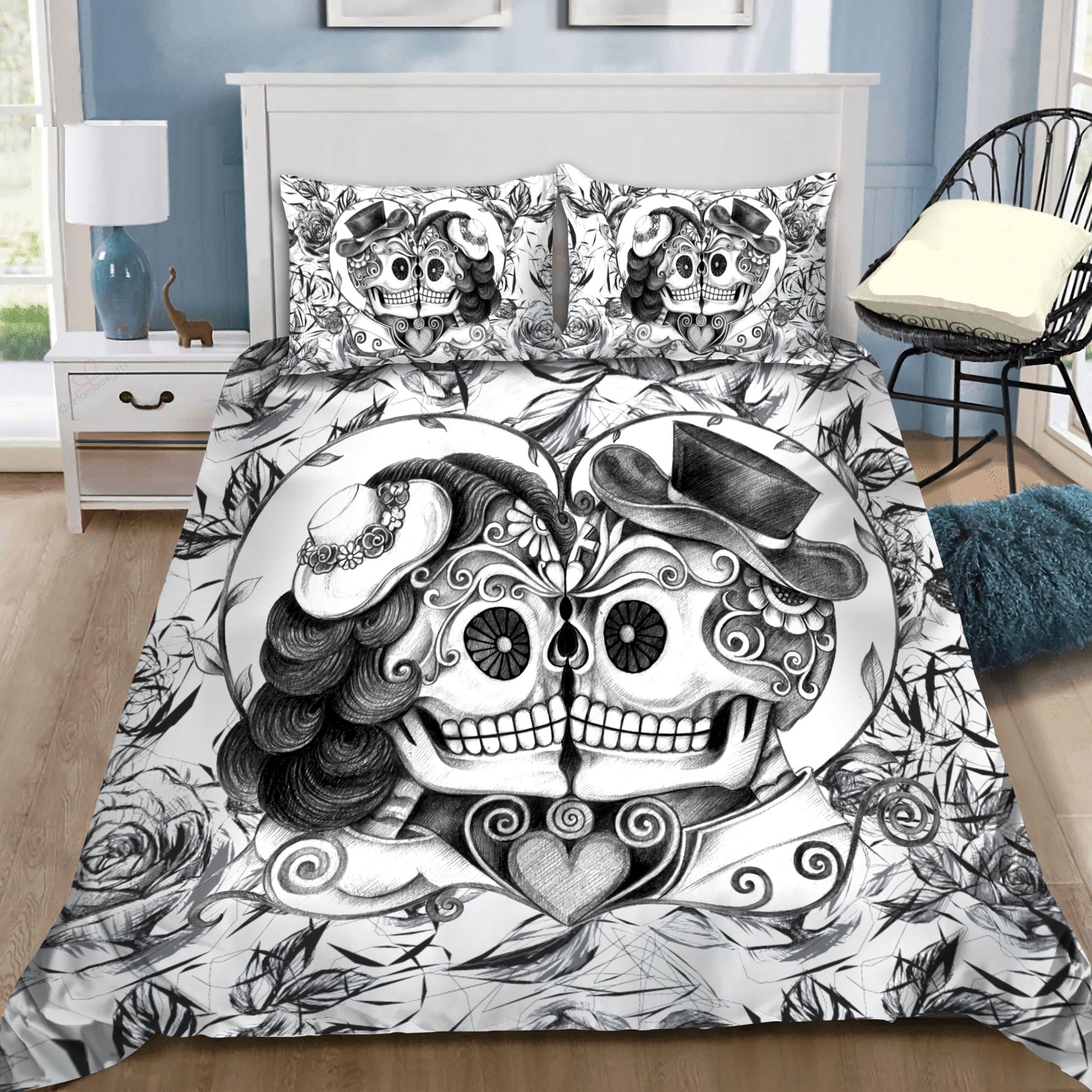 Black & White Skull Art Bedding Set HAC080705-NM-Bedding Set-NM-Twin-Vibe Cosy™