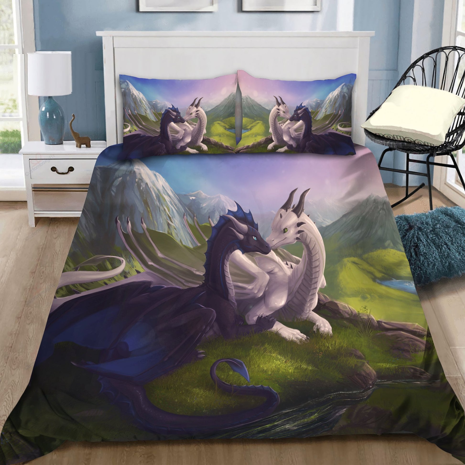 Black & Blue Dragons Bedding Set HAC020701-NM-Bedding Set-NM-Twin-Vibe Cosy™