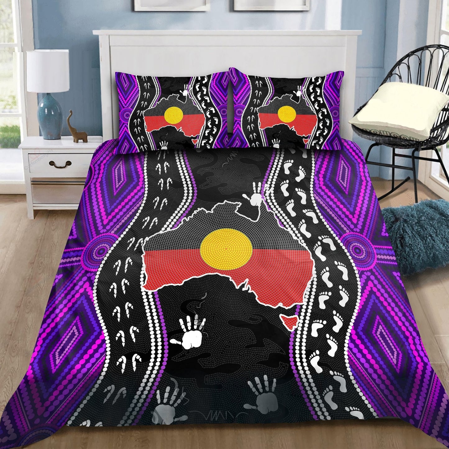 Aboriginal Bedding Set - Australia Indigenous Map Purple-HP