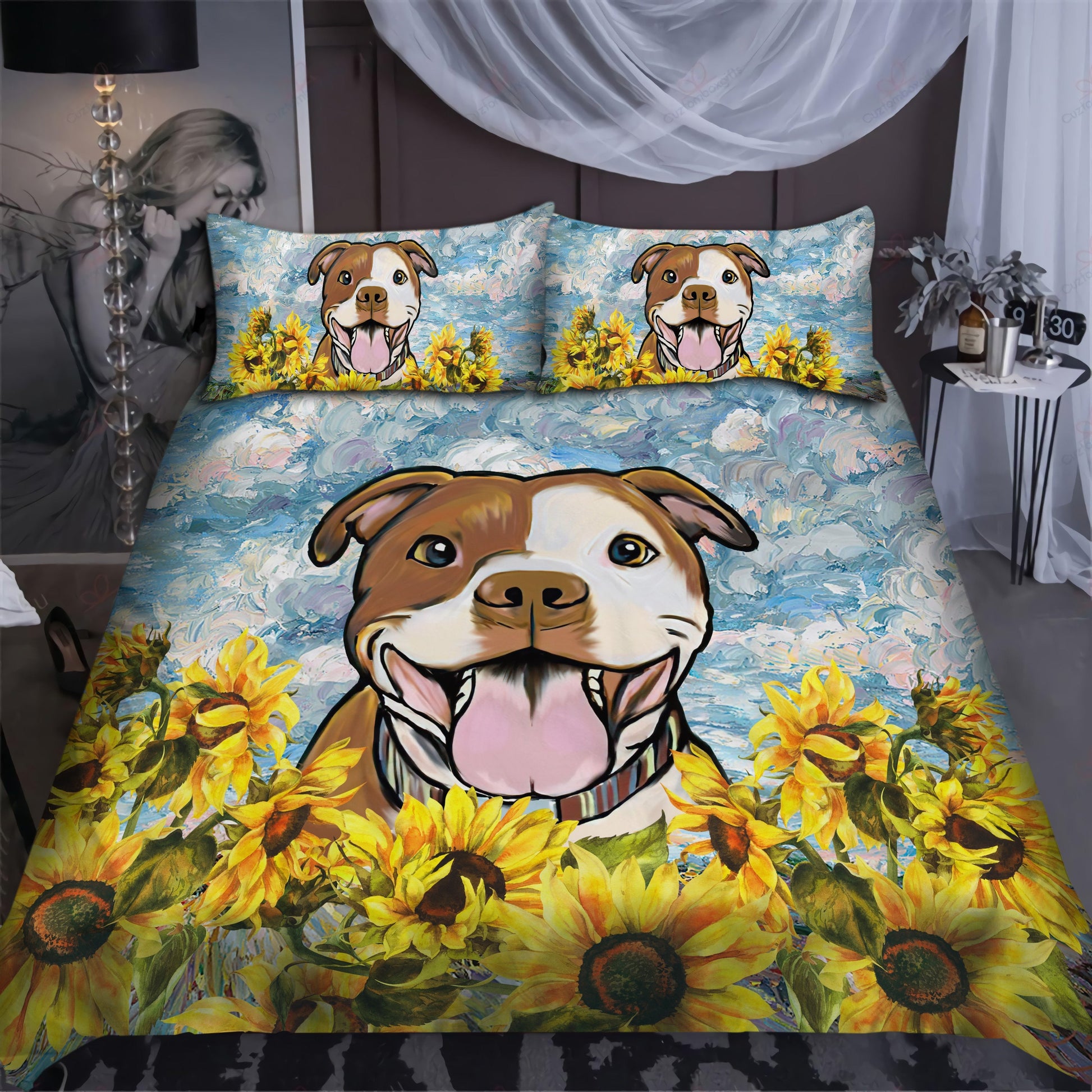 Staffordshire Terrier Sunflower Bedding 3D AM072068-LAM-BEDDING SETS-LAM-Twin-Vibe Cosy™