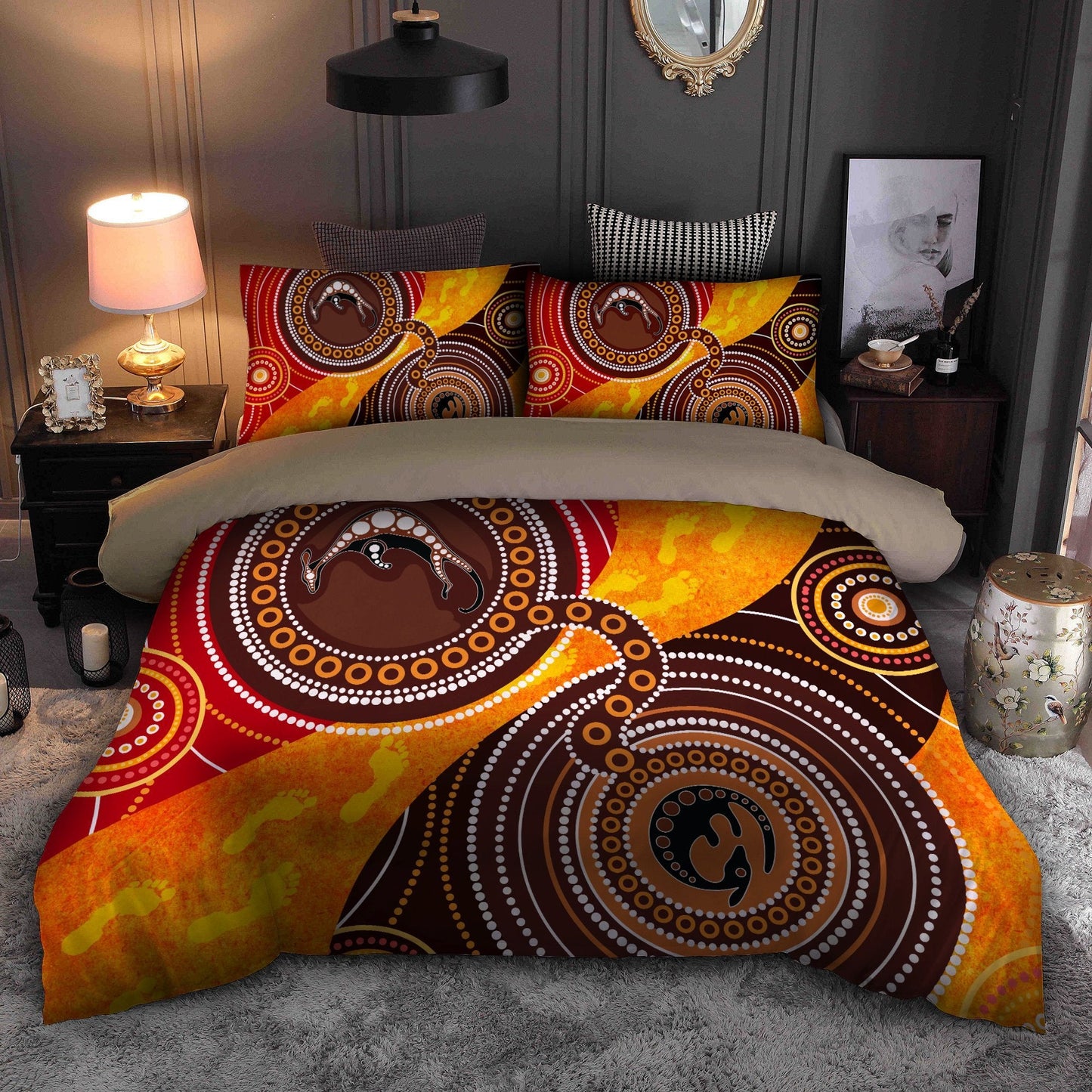 Aboriginal Kangaroo Australia Indigenous Painting Art Bedding Set
