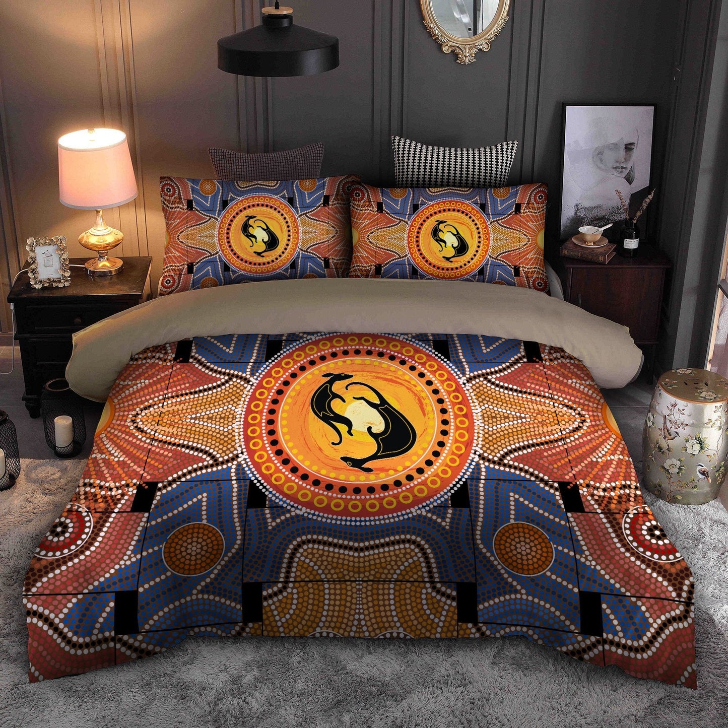 Aboriginal Kangaroos Central Australia Indigenous Painting Art Bedding Set