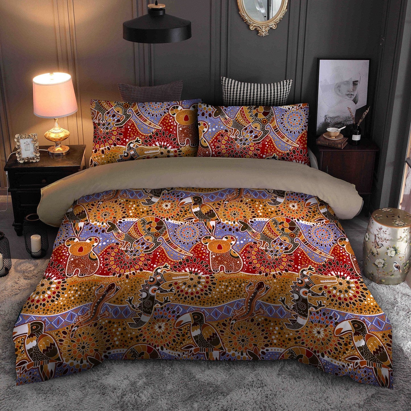 Aboriginal Bedding Set, Australia Indigenous Animals Art Bedding Set