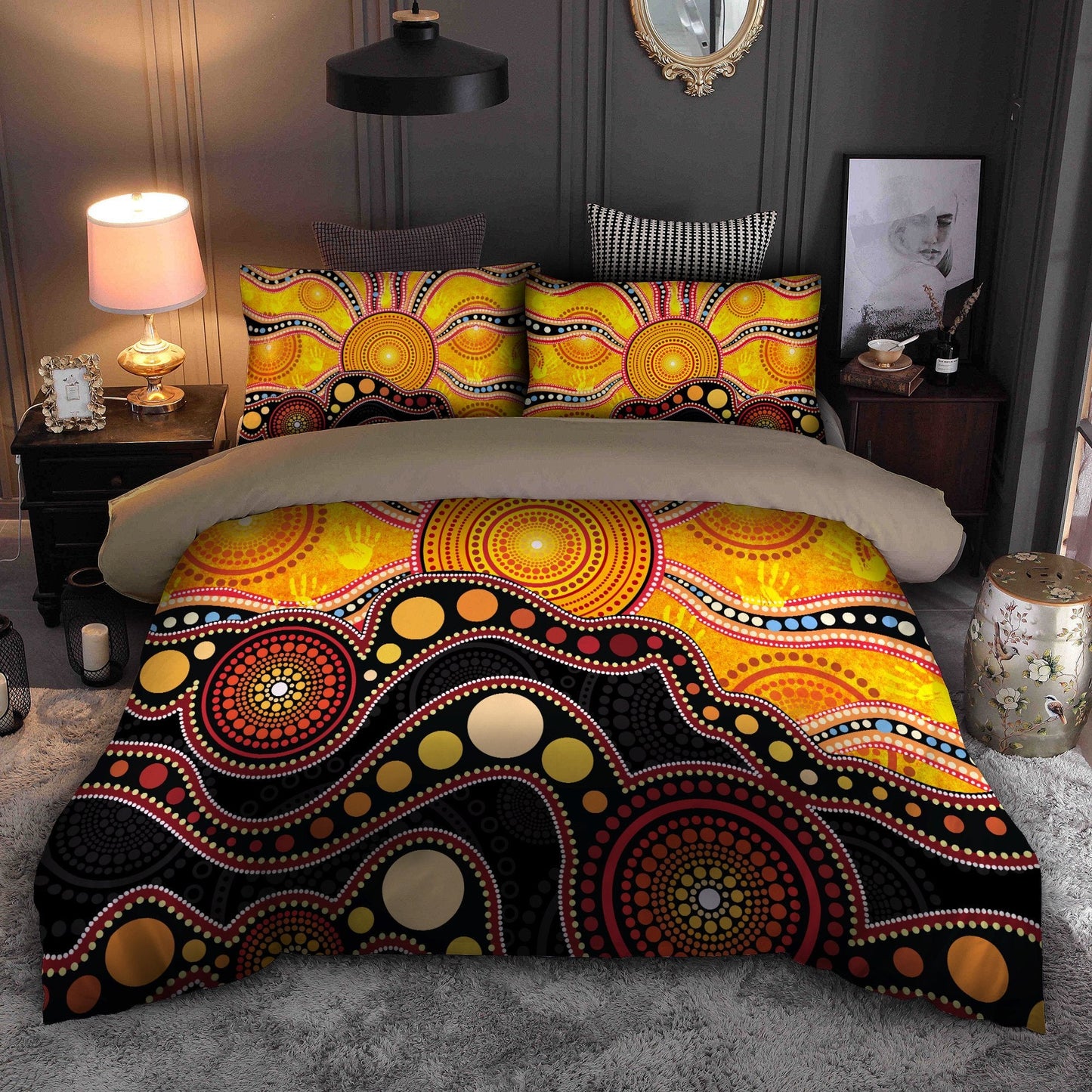 Aboriginal Australia Indigenous Flag Circle Dot Painting Art Bedding Set