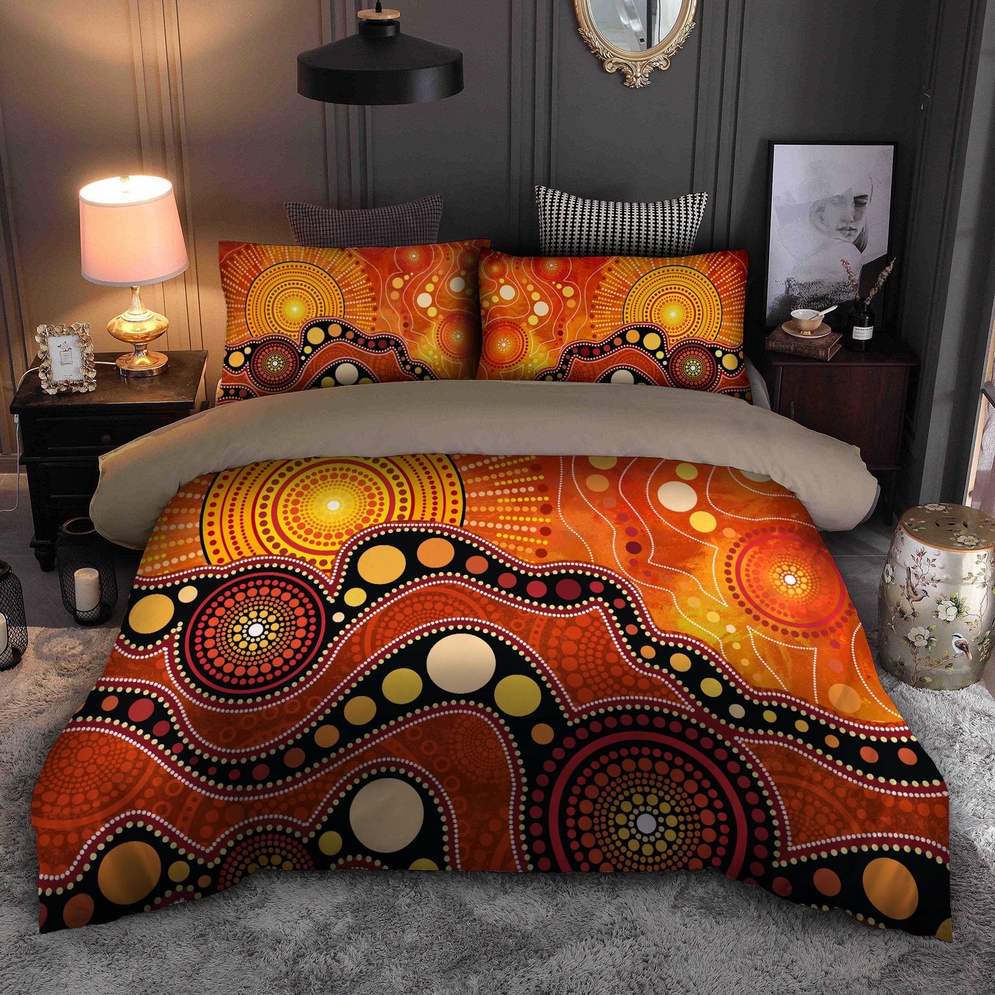 Aboriginal Australia Indigenous Flag Circle Dot Painting Art Bedding Set