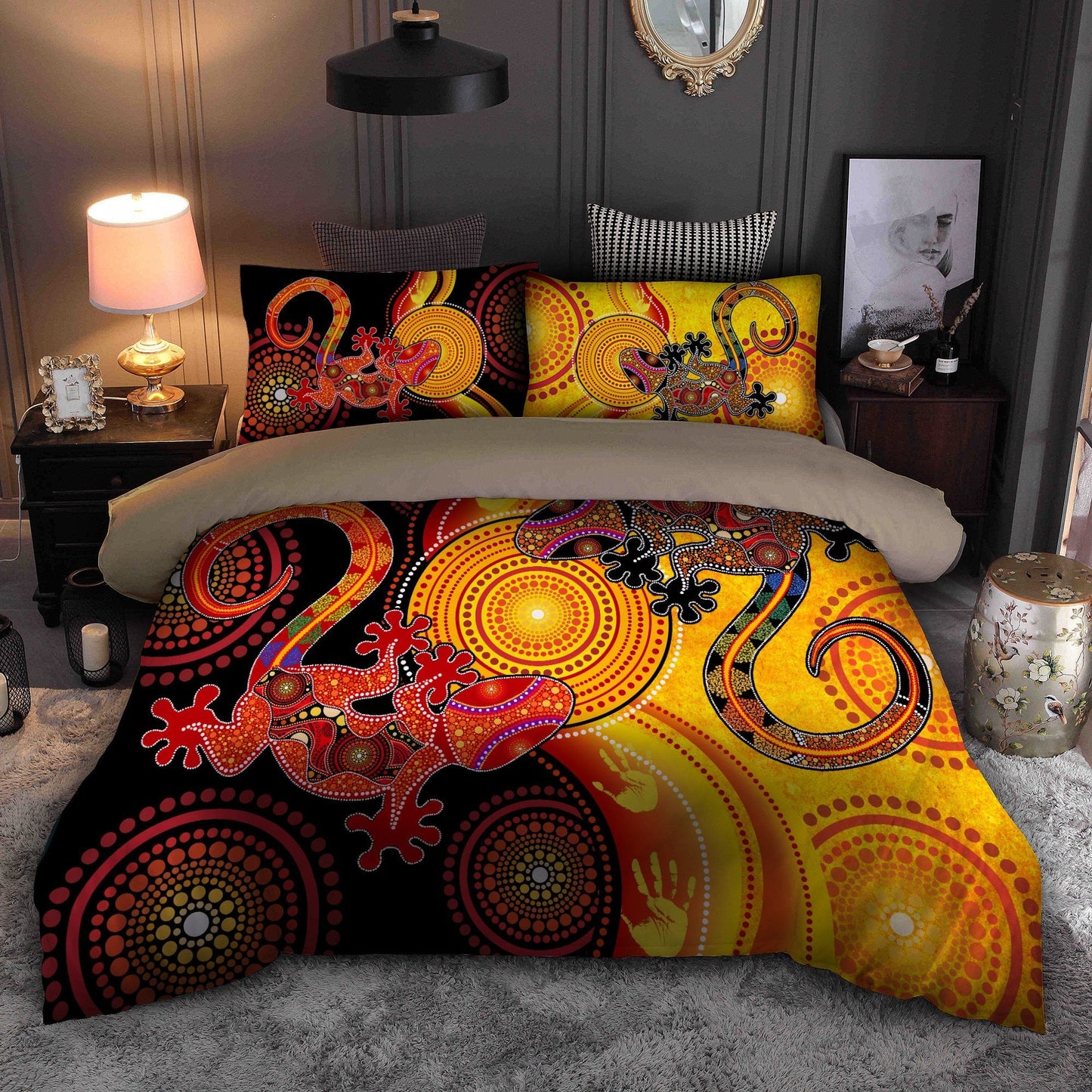 Aboriginal Australia Indigenous Lizards and the Sun Bedding Set