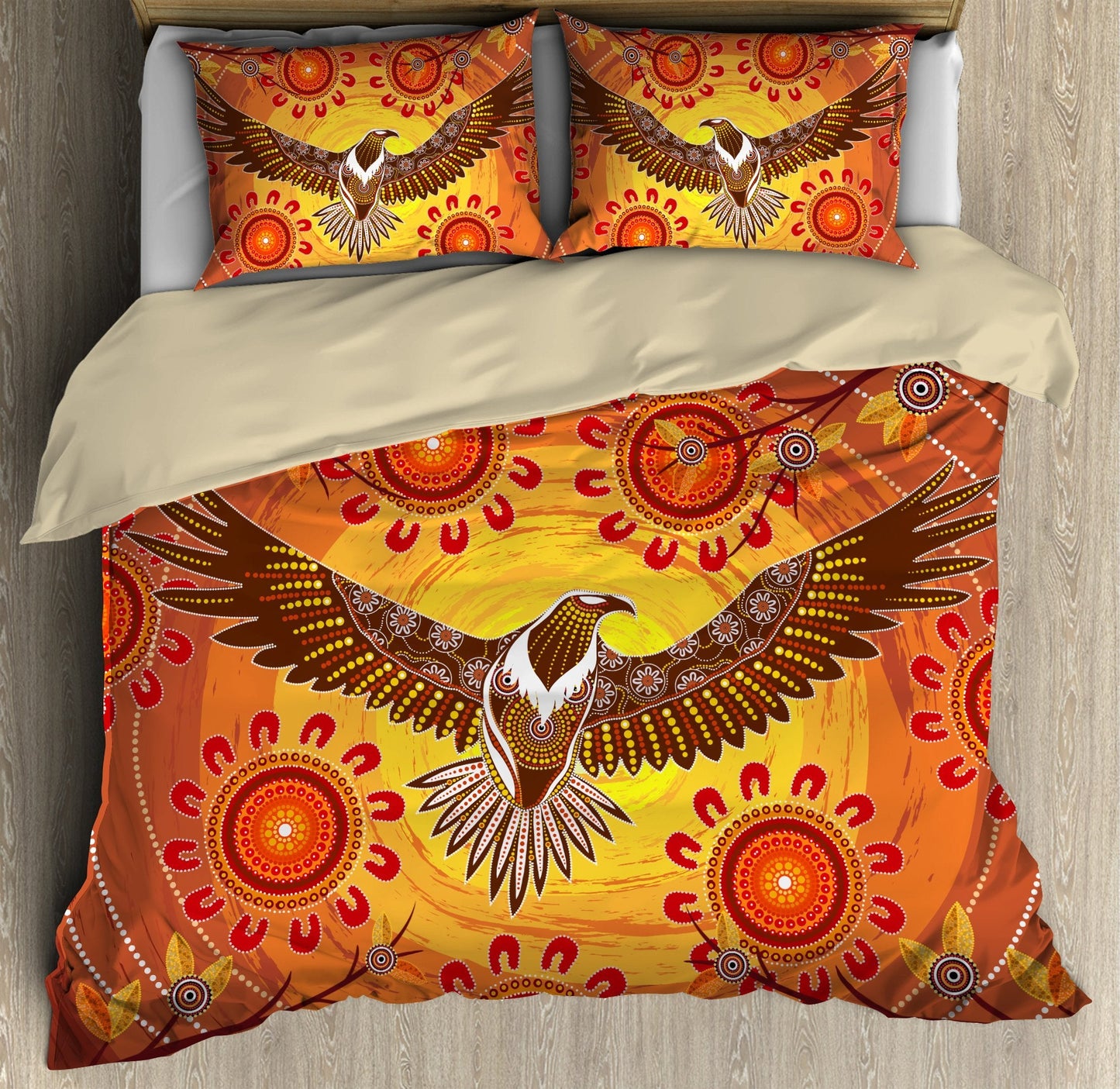 Aboriginal Eagle Power Sunset Bedding Set, Australia Indigenous Bedding Set