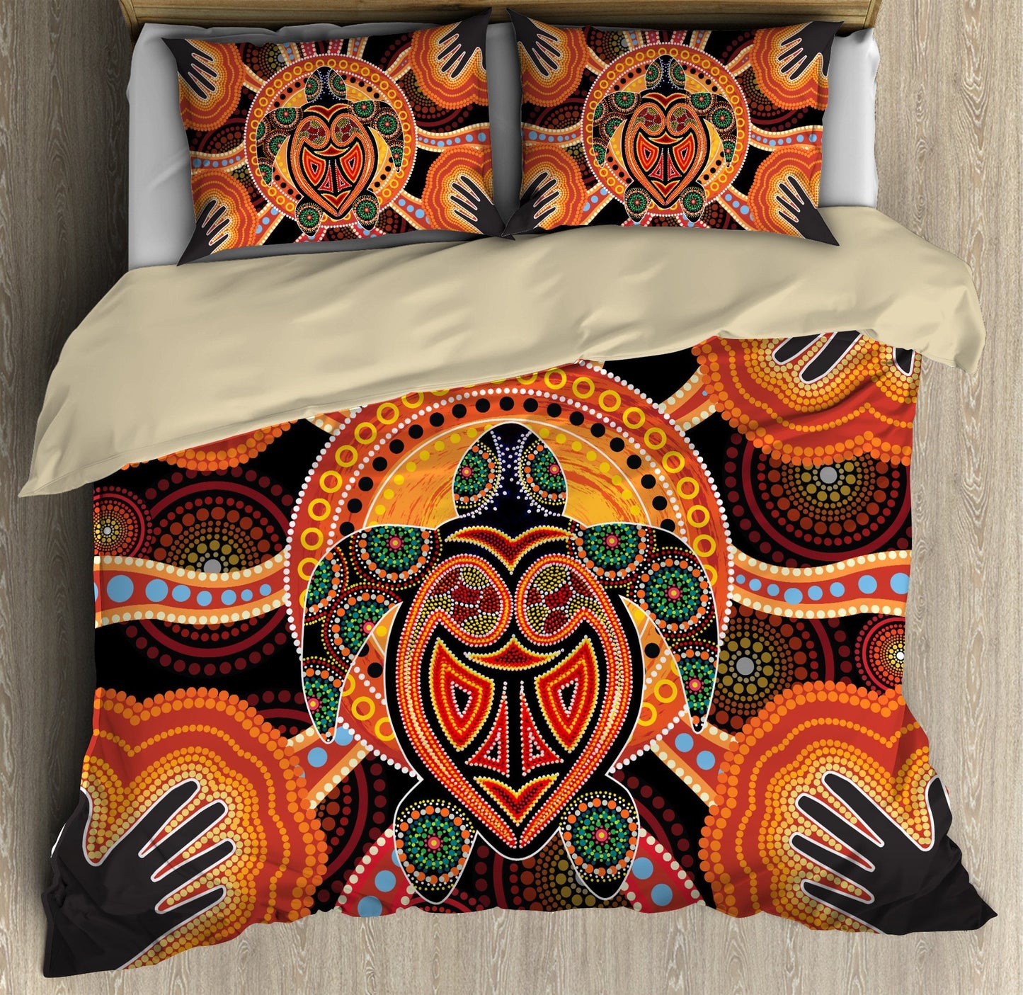 Aboriginal Turtle Touch the Sun Bedding Set, Australia Indigenous Painting Art Bedding Set