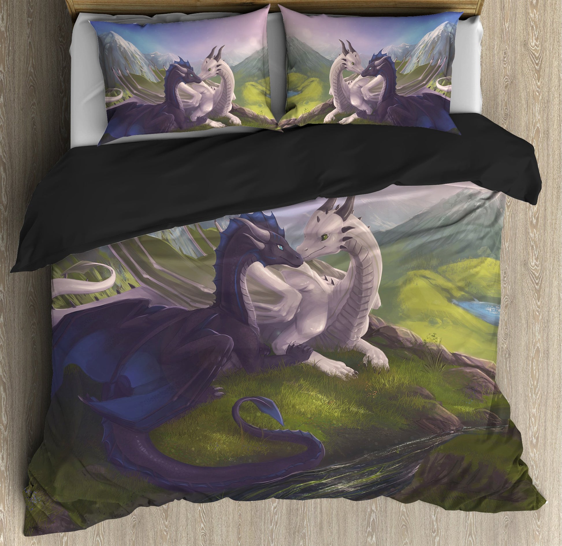 Black & Blue Dragons Bedding Set HAC020701-NM-Bedding Set-NM-Twin-Vibe Cosy™
