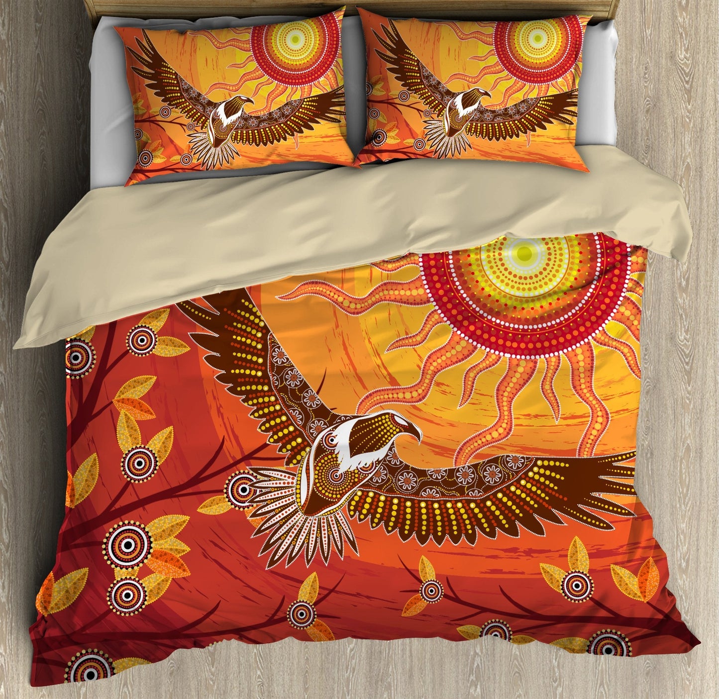 Aboriginal Eagle flying into sunset Bedding Set, Australia Indigenous Bedding Set