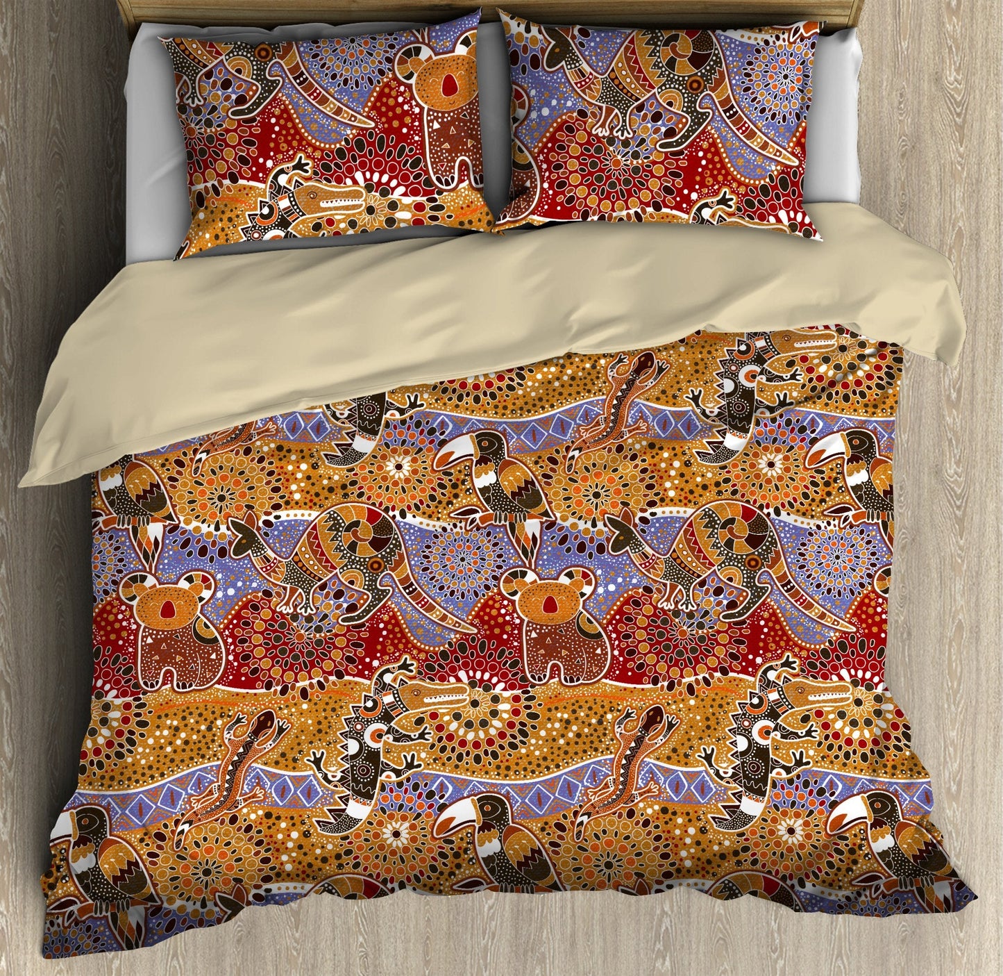 Aboriginal Bedding Set, Australia Indigenous Animals Art Bedding Set